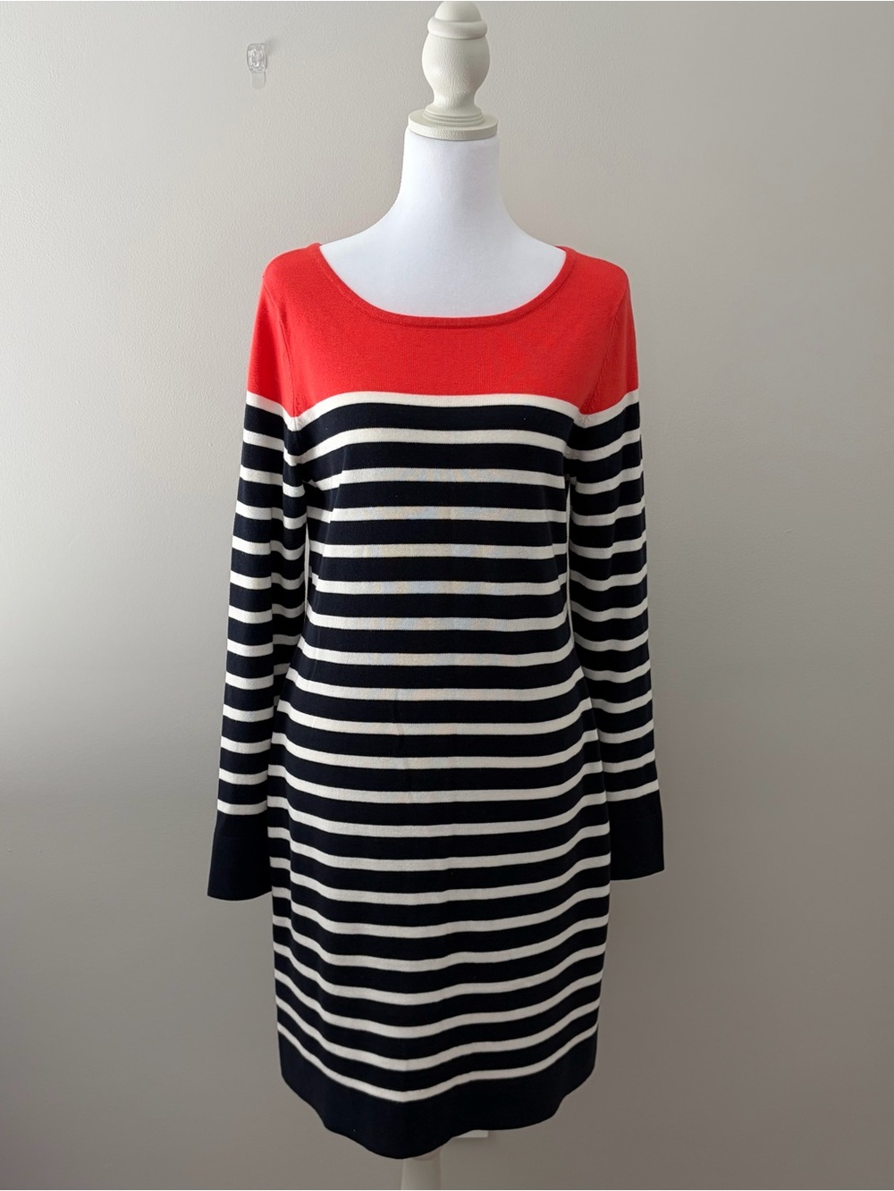 Banana Republic Colorblock Stripe Cotton Knit Sweater Dress M Navy/Bright Orang